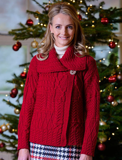 Patchwork Cardigan with Collar - Chillipepper #color_chillipepper