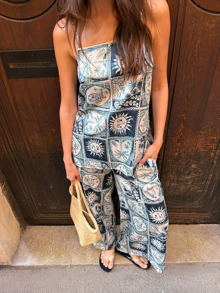 Petite Blue Zodiac Print Long Line Cami