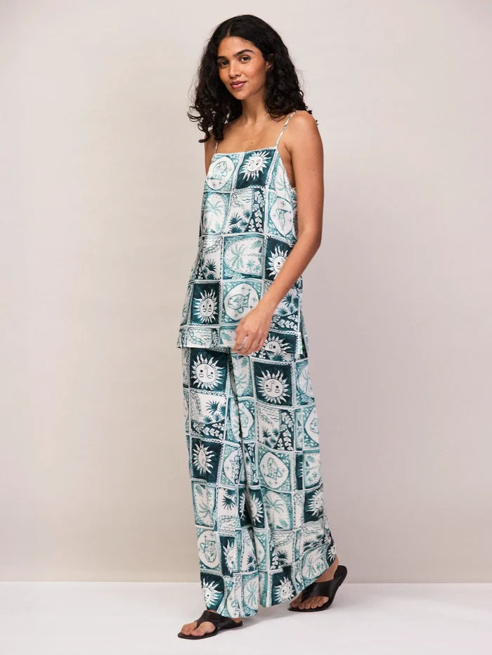 Blue Zodiac Print Long Line Cami Co-Ord Modern Female Fashion