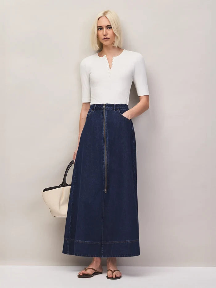 Petite Indigo Denim Split-Front Maxi Skirt