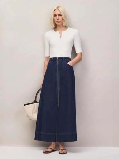 Petite Indigo Denim Split-Front Maxi Skirt