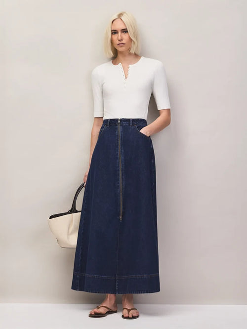 Petite Indigo Denim Split-Front Maxi Skirt