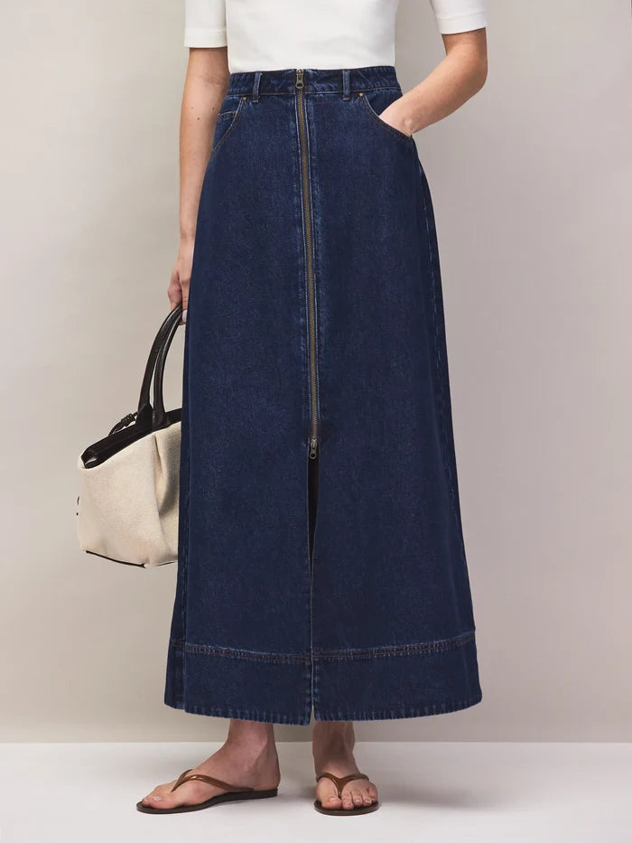 Petite Indigo Denim Split-Front Maxi Skirt