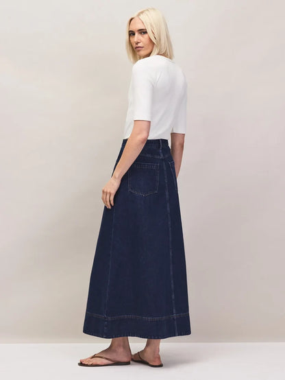 Petite Indigo Denim Split-Front Maxi Skirt
