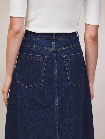 Petite Indigo Denim Split-Front Maxi Skirt