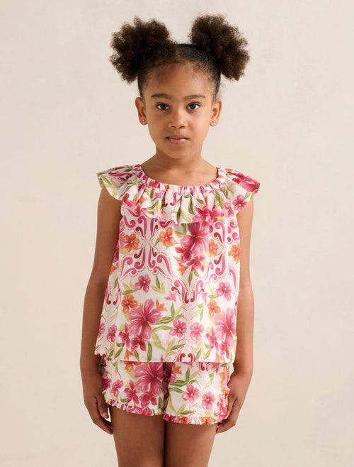 Pia Girls Ruffled Babydoll Top Pink Nava Floral Forever New