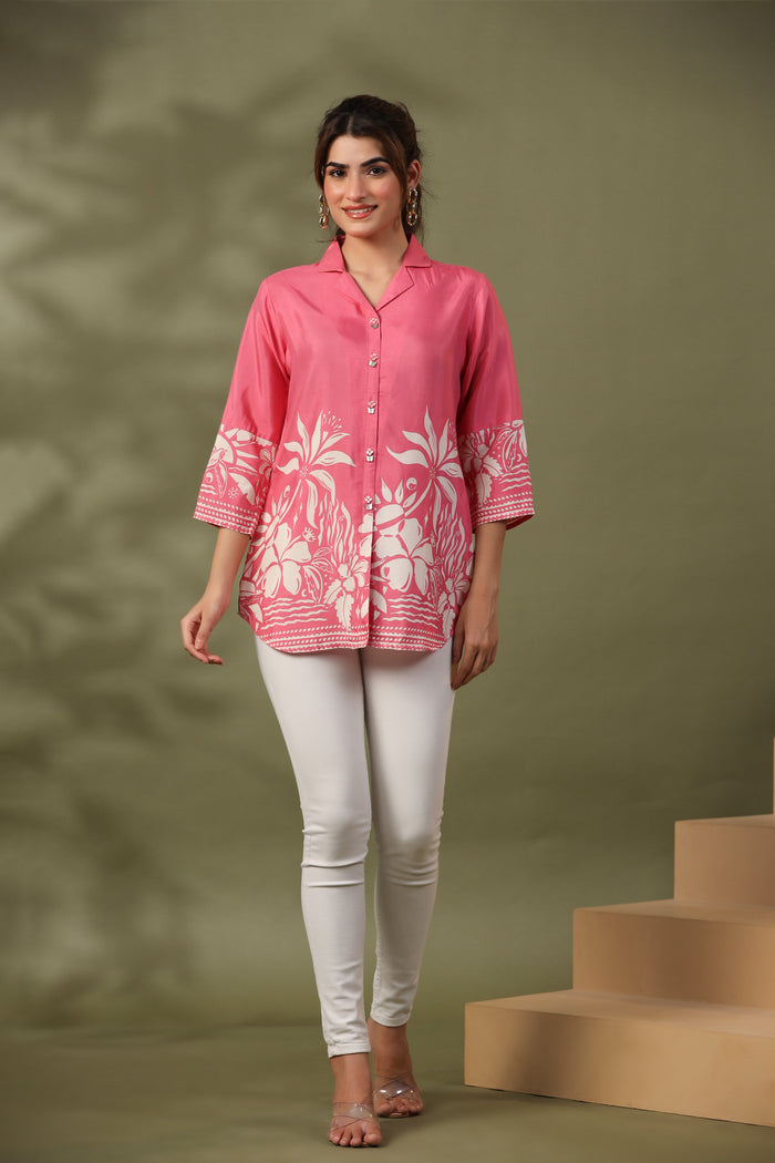 Pink Boho Russian Silk Top