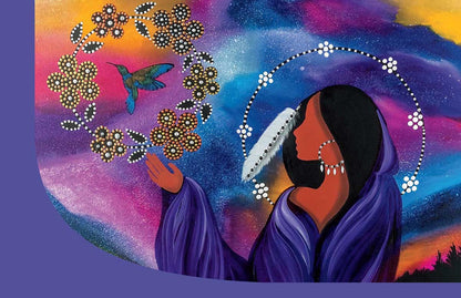 Prayers of Gratitude - Signature Notebook cover art featuring Indigenous woman with flowers and hummingbird