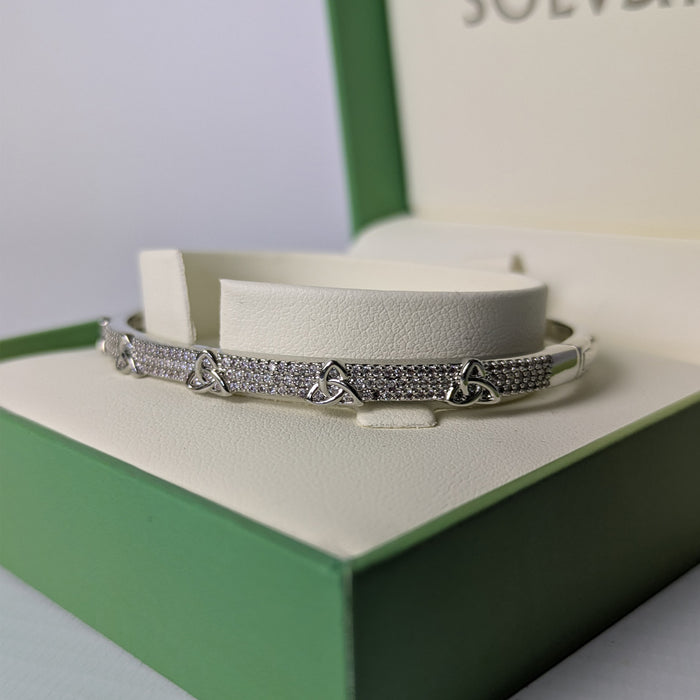 Rhodium Crystal Trinity Knot Bangle