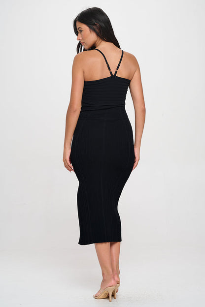 Ribbed Halter Neck Maxi Dress Side Slit