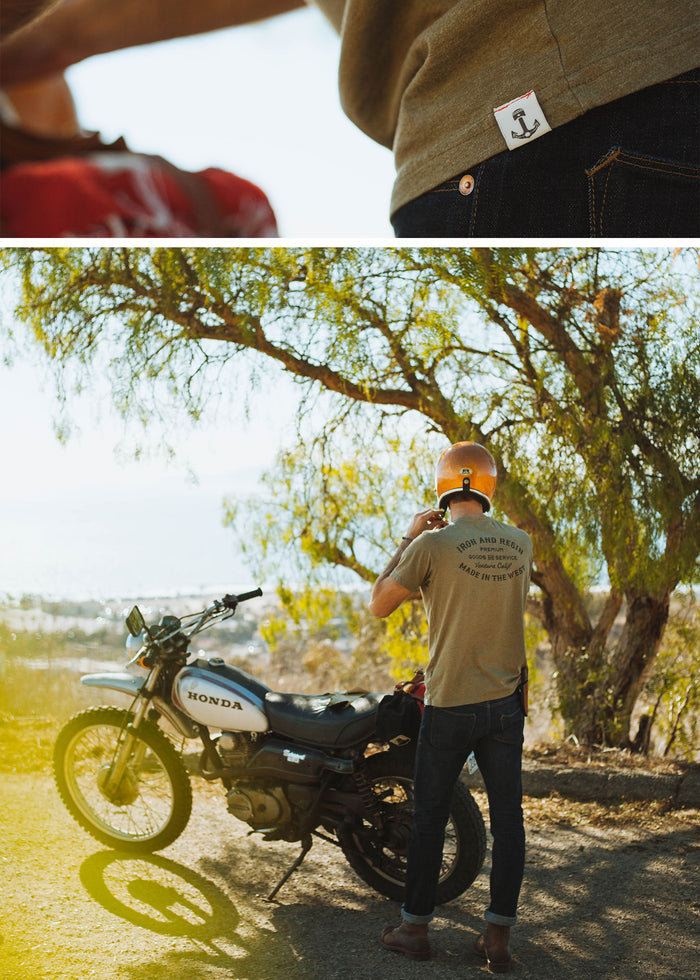 Iron & Resin Rotary Tee Back Graphic in Olive Color Organic Cotton