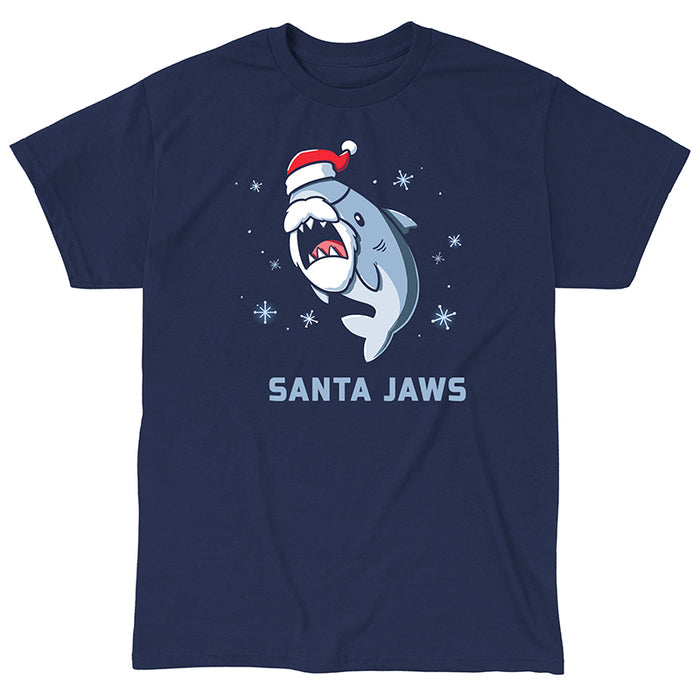 Classic Cotton T-shirt_TeeTurtle Santa Jaws navy blue t-shirt featuring a Christmas shark dressed up as Santa