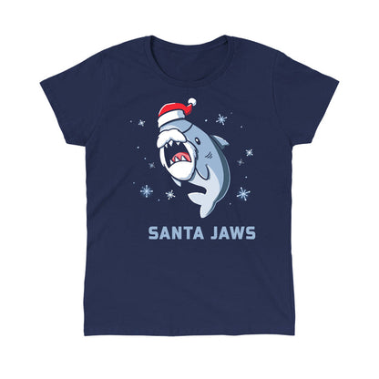 Classic Cotton T-shirt_TeeTurtle Santa Jaws navy blue t-shirt featuring a Christmas shark dressed up as Santa