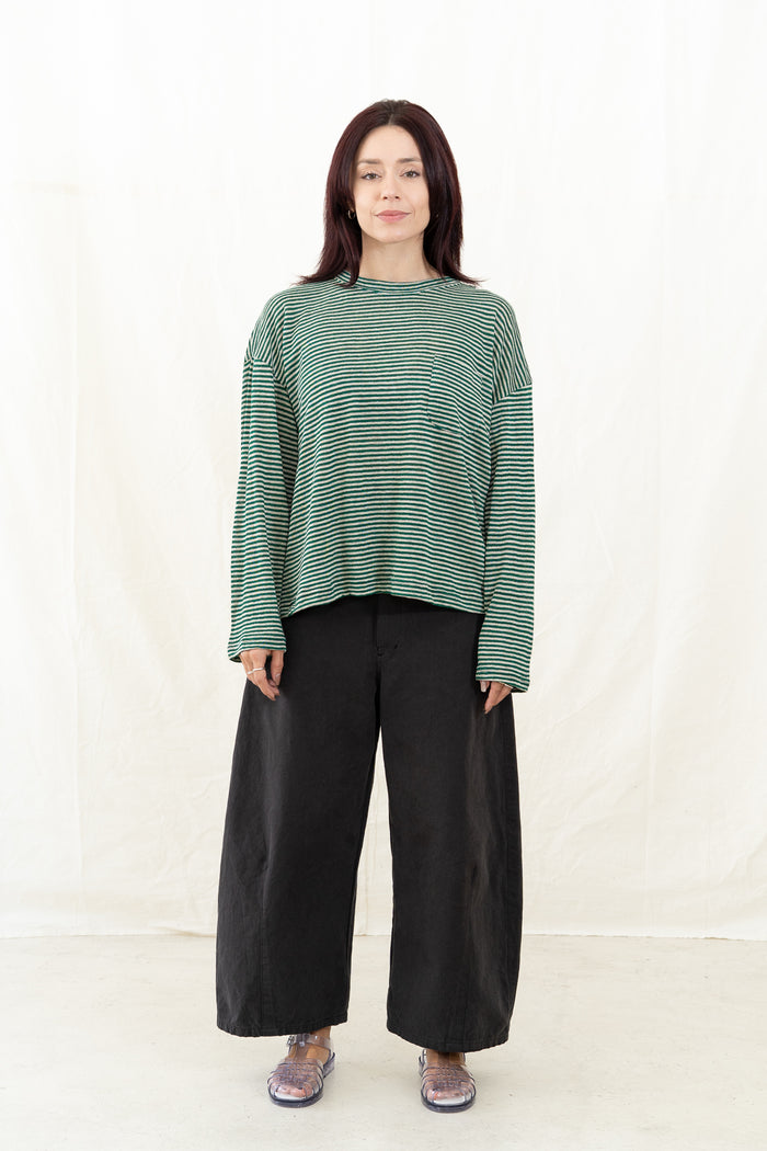 SARAHWEAR Green Linen Stripe Jersey Shirt