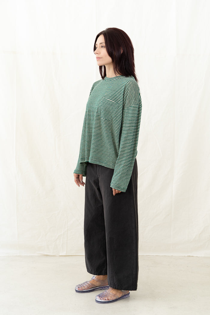 SARAHWEAR Green Linen Stripe Jersey Shirt