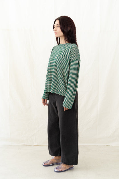SARAHWEAR Green Linen Stripe Jersey Shirt