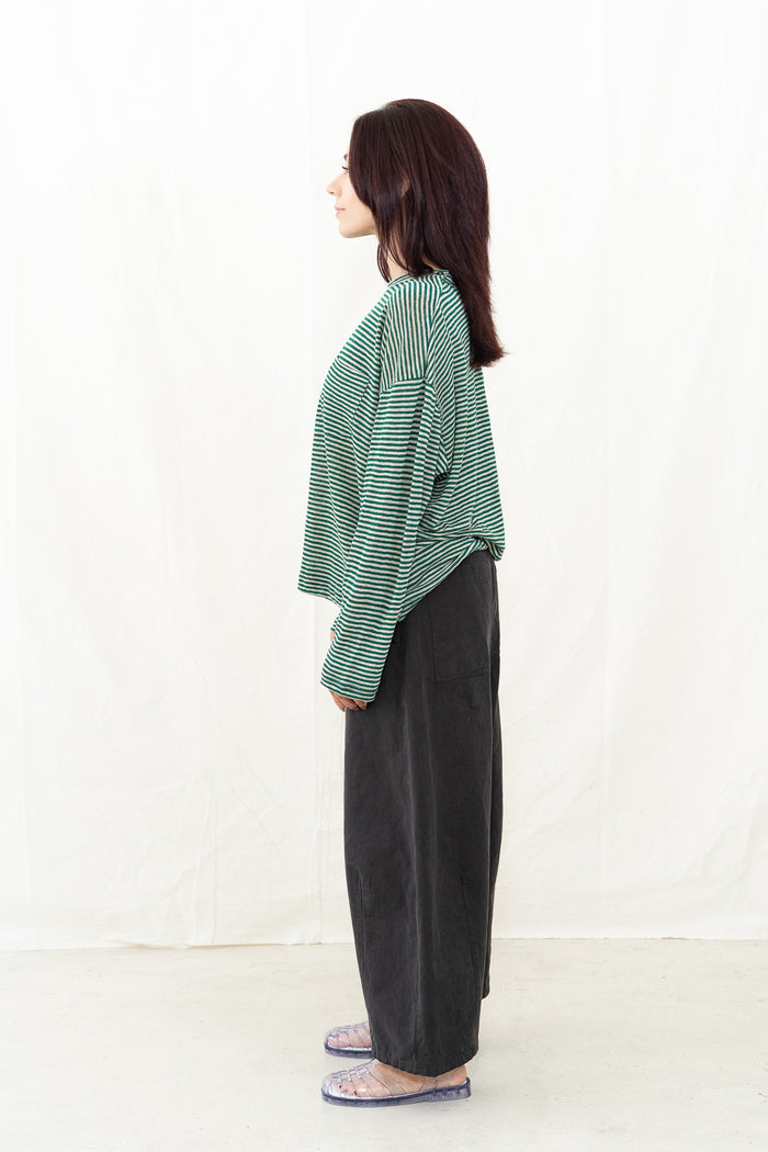 SARAHWEAR Green Linen Stripe Jersey Shirt