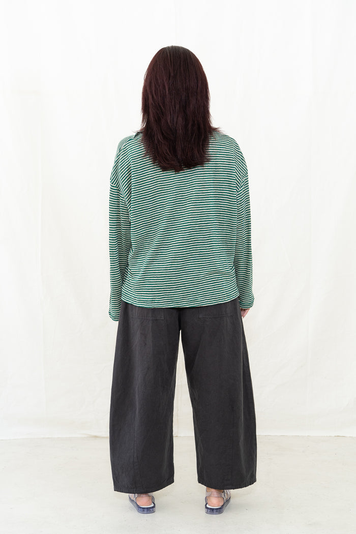 SARAHWEAR Green Linen Stripe Jersey Shirt