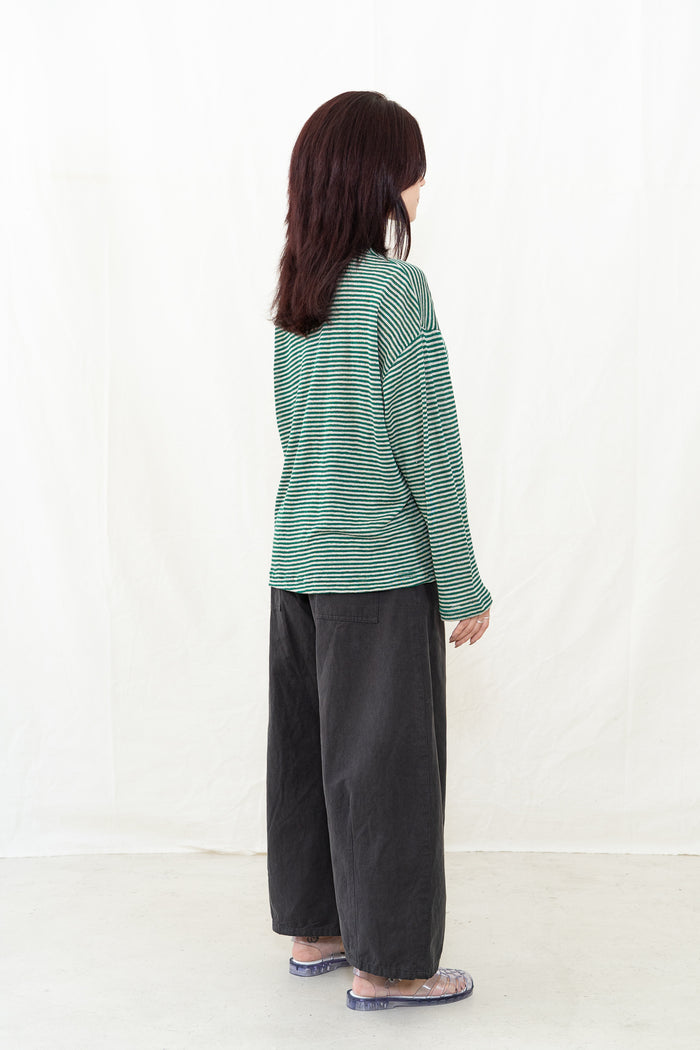 SARAHWEAR Green Linen Stripe Jersey Shirt