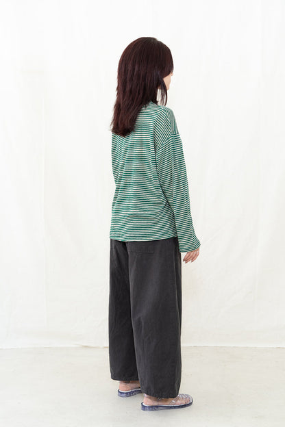 SARAHWEAR Green Linen Stripe Jersey Shirt