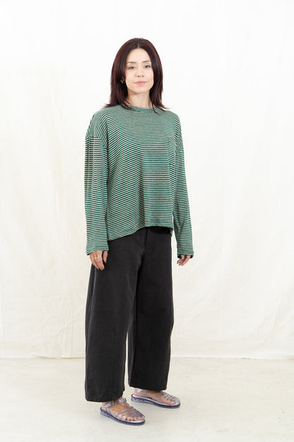 SARAHWEAR Green Linen Stripe Jersey Shirt