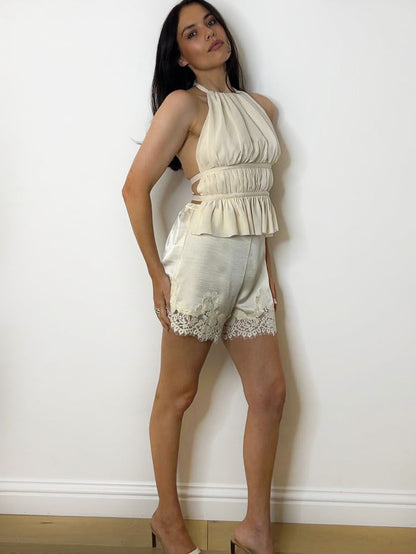 SATIN LACE SHORTS CREAM