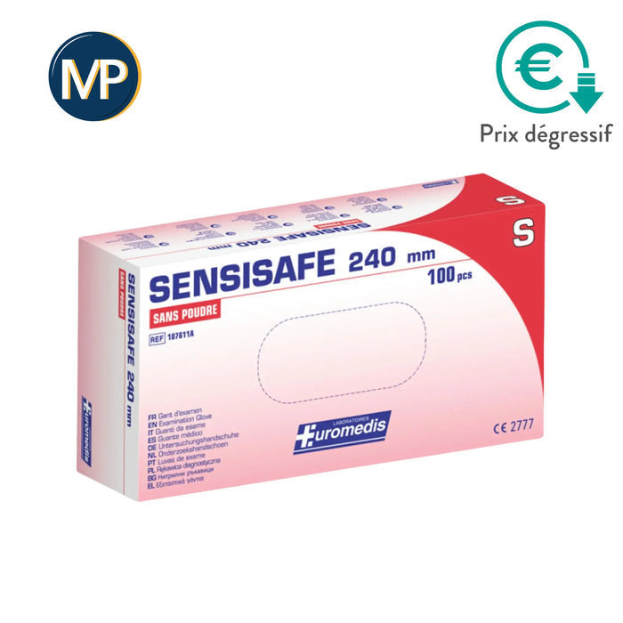 SENSISAFE examination gloves - Latex-free - Powder-free - Hypoallergenic - Box of 100 Euromédis