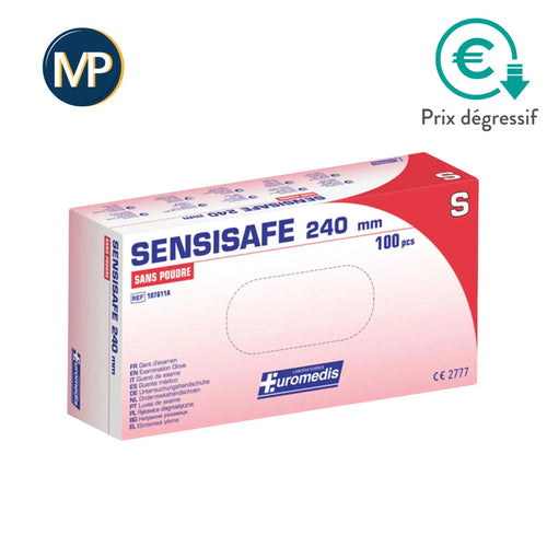 SENSISAFE examination gloves - Latex-free - Powder-free - Hypoallergenic - Box of 100 Euromédis