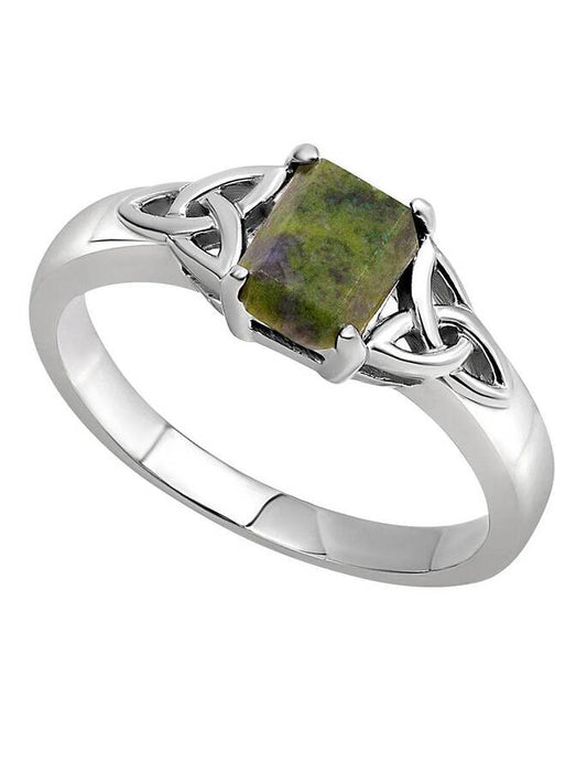 Silver Connemara Marble Trinity Knot Band