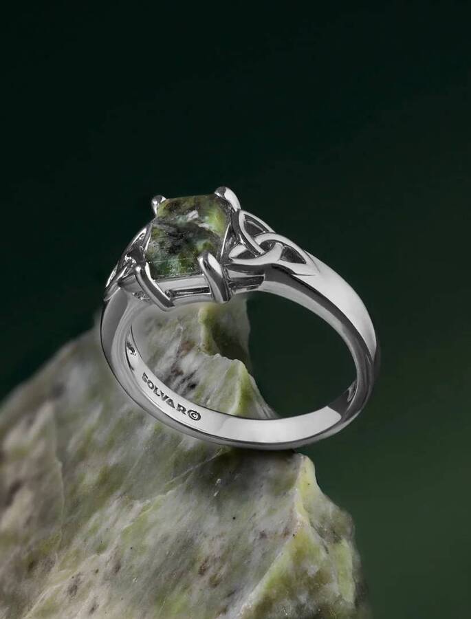 Silver Connemara Marble Trinity Knot Band