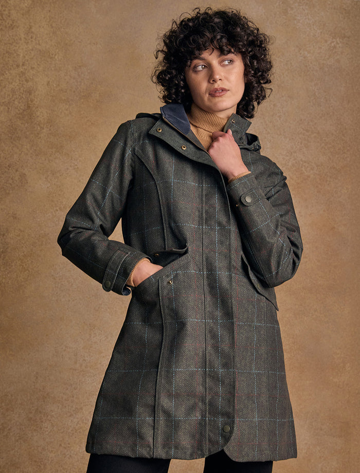 Sophia Waterproof Coat - Green Windowpane #color_green-windowpane