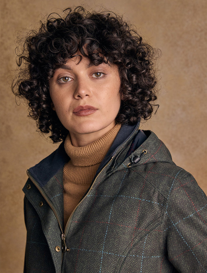 Sophia Waterproof Coat - Green Windowpane #color_green-windowpane