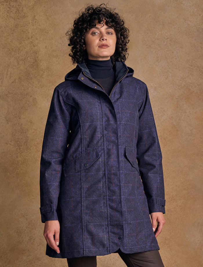 Sophia Waterproof Coat - Navy Windowpane #color_navy-windowpane