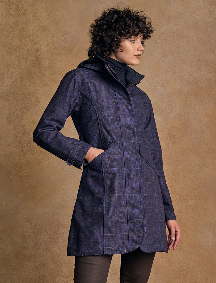 Sophia Waterproof Coat - Navy Windowpane #color_navy-windowpane