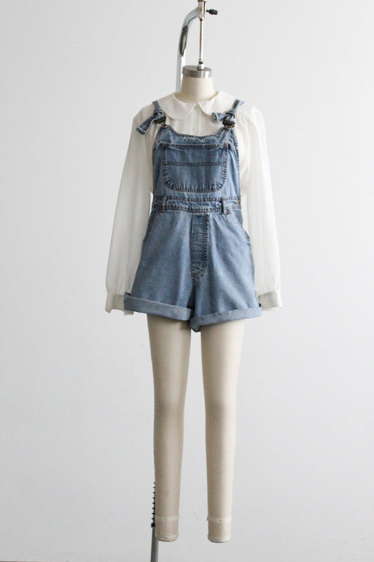 sunfaded distressed short overalls