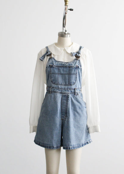 sunfaded distressed short overalls