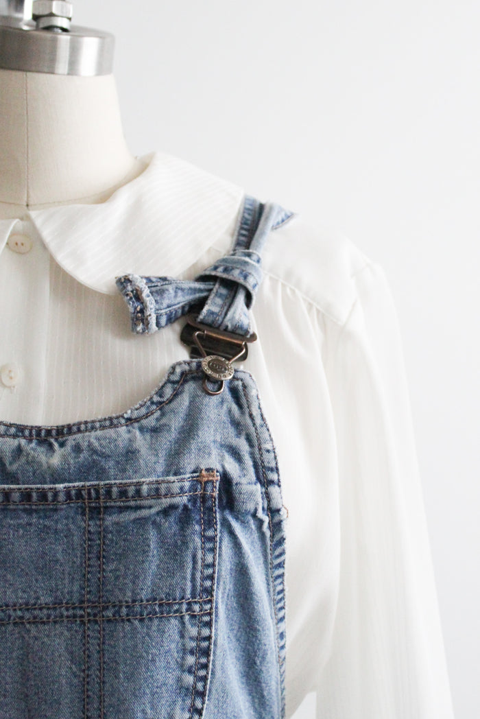 sunfaded distressed short overalls