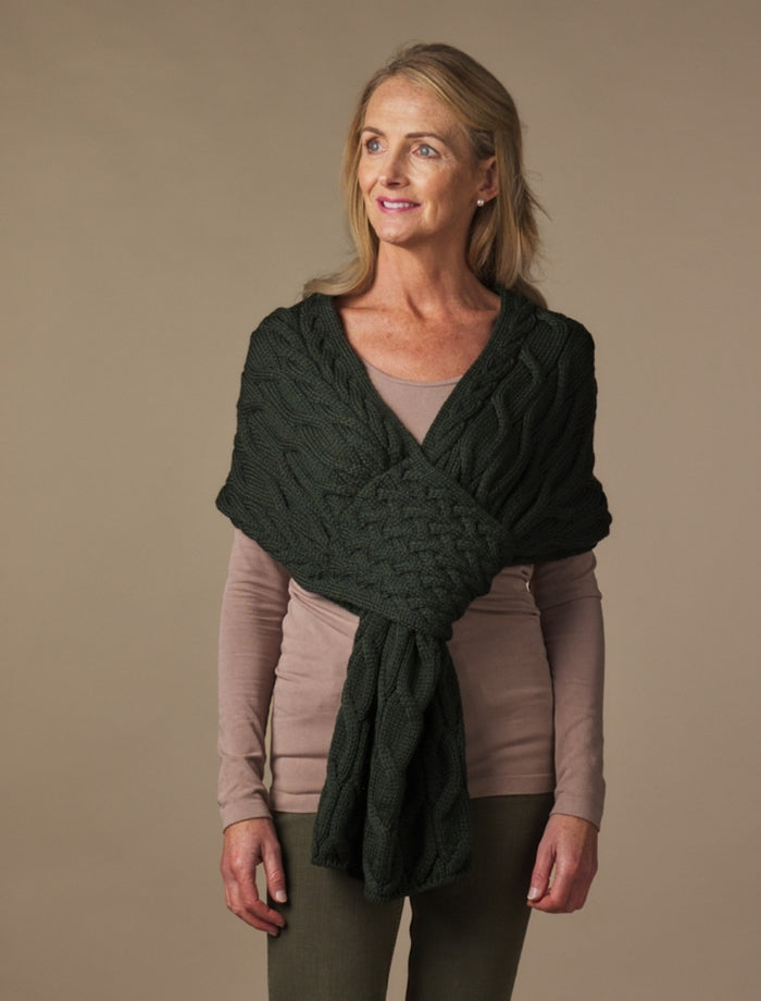 Super Soft Cabled Shawl - Meadow Green #color_seaweed-green