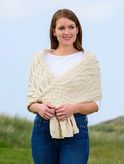 Super Soft Cabled Shawl Wrap - Class Aran #color_classic-aran