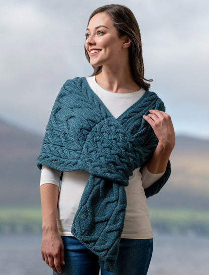 Super Soft Cabled Shawl - Irish Sea #color_irish-sea
