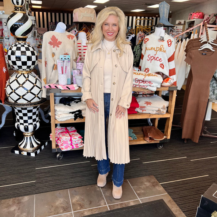 TCEC - Classic Trench Coat w Pleated Twist 6577 - Beige
