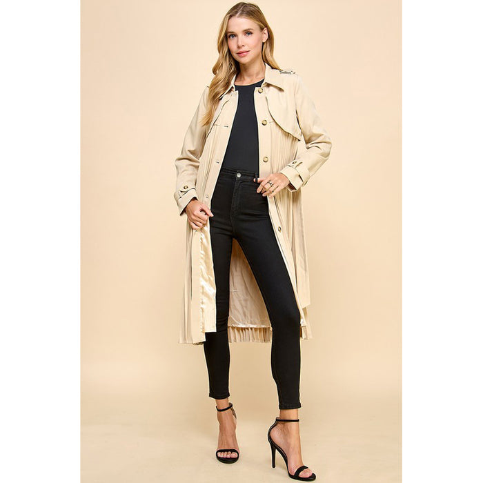 TCEC - Classic Trench Coat w Pleated Twist 6577 - Beige