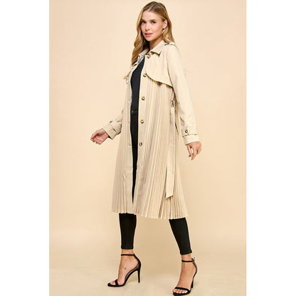TCEC - Classic Trench Coat w Pleated Twist 6577 - Beige