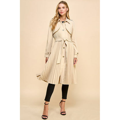 TCEC - Classic Trench Coat w Pleated Twist 6577 - Beige