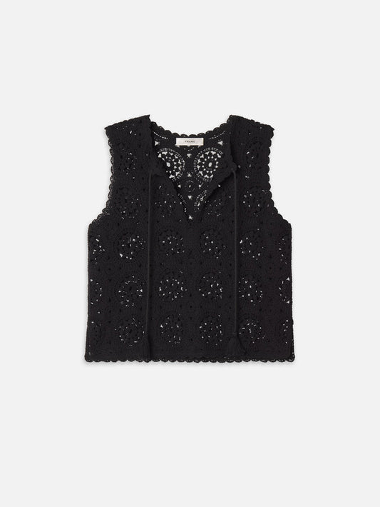 The Crochet Tassel Popover Top -- Black