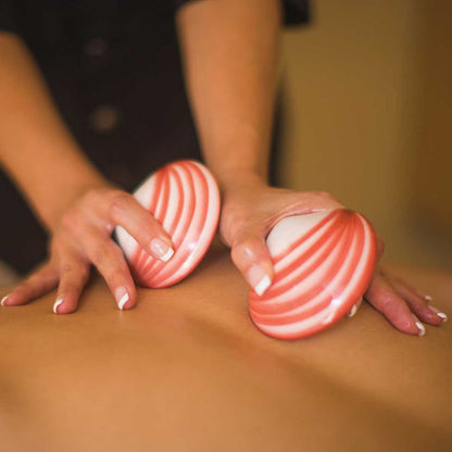 ThermaBliss Ceramic Codacia Shells 2-Pack Hand-painted ceramic massage shells Thermal ceramic massage shells for spa treatments Non-porous ceramic massage shells Warm and chilled therapy ceramic shells Professional thermabliss ceramic massage tools