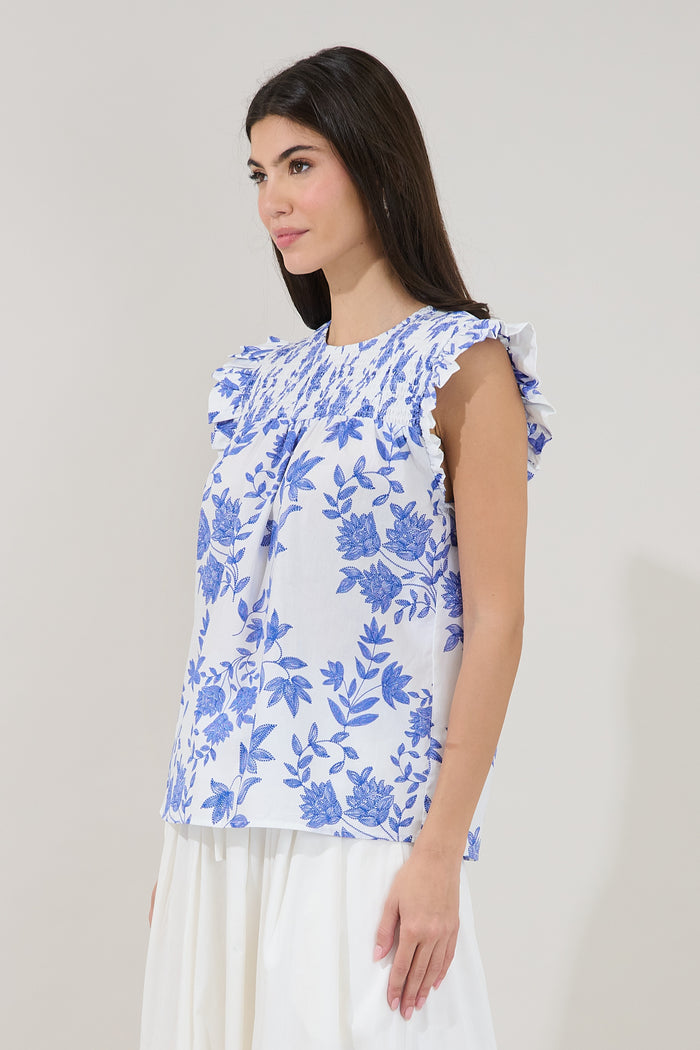 Tisha Ruffle Top Bluebell Floral