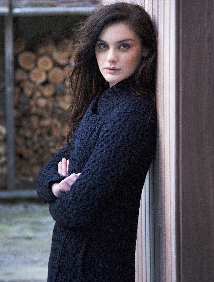 Trellis Side Zip Coatigan - Navy #color_navy