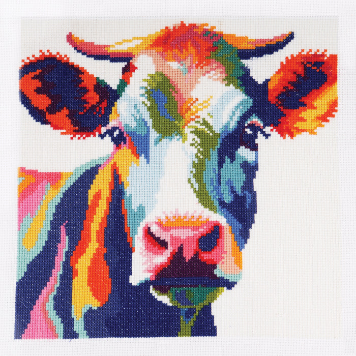 Trimits Counted Cross Stitch Kit Large: Cow, 36x36cm, Includes Aida Fabric, Pre-Sorted Threads, Needle, Personalizing Alphabet, Instruc...
