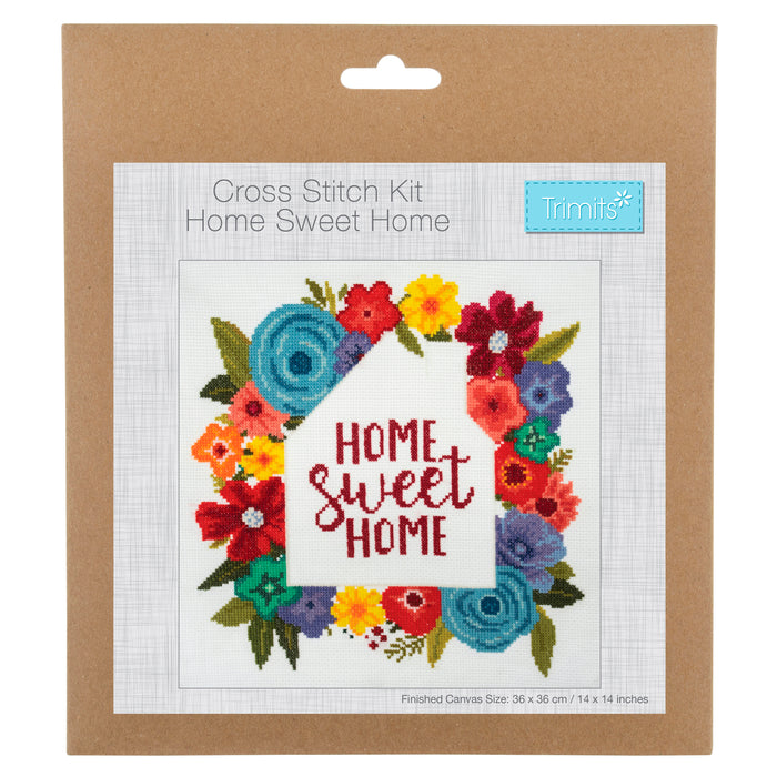 Trimits Counted Cross Stitch Kit Large: Home Sweet Home, 36x36cm, Includes Aida Fabric, Pre-Sorted Threads, Needle, Personalizing Alpha...